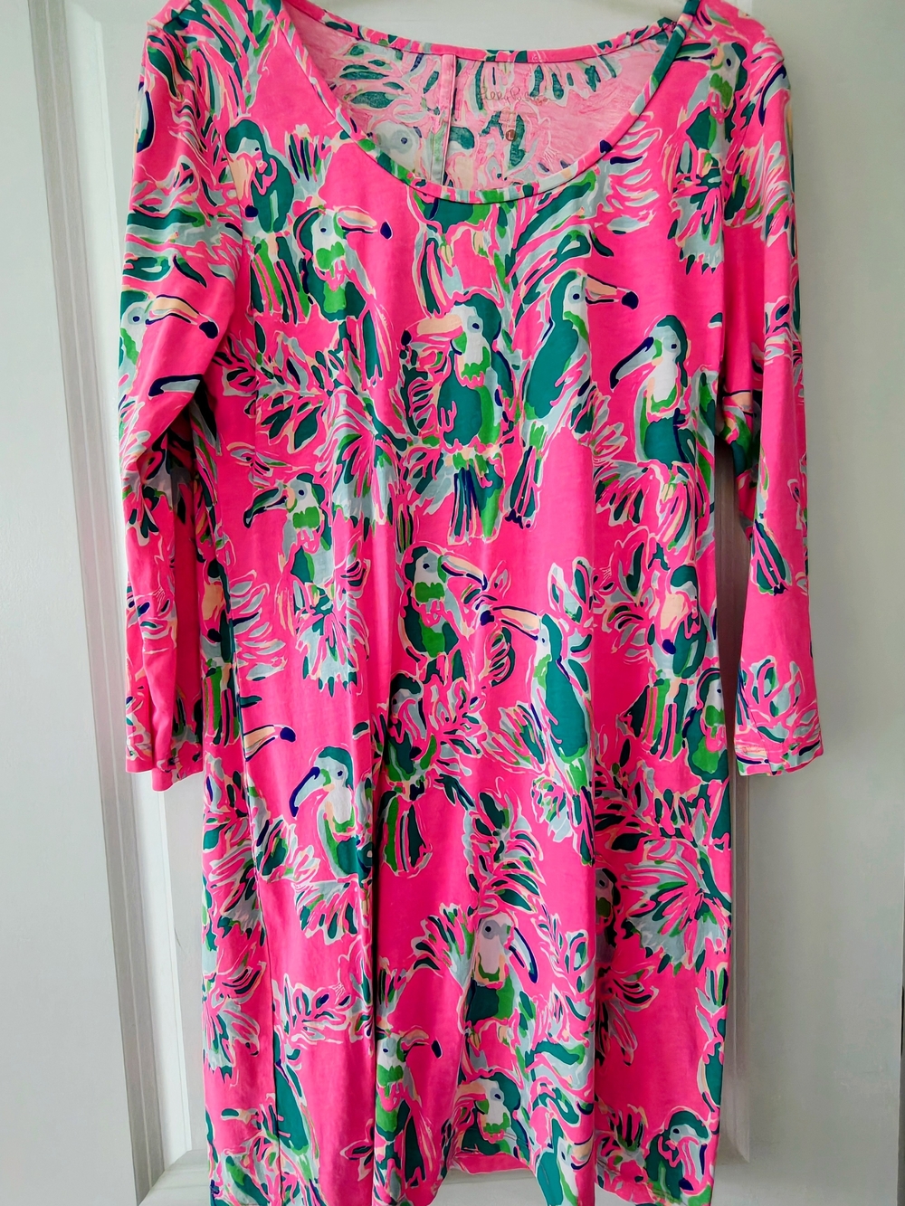 Bright Pink Parrot Print Tunic Dress